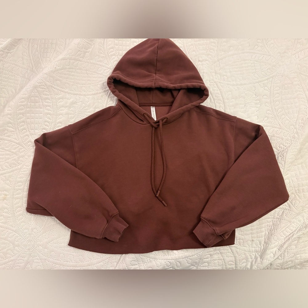 Fabletics Cozy Fleece Cropped Hoodie Chocolate Brown Oversized XS (Fits S) NWOT - Picture 3 of 12